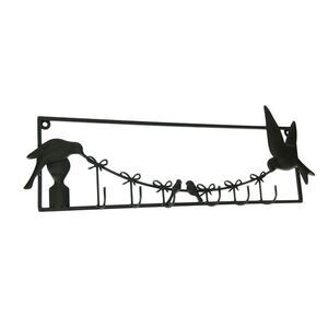 Birds and Bows Rustic Brown Metal Wall Sculpture with Hooks